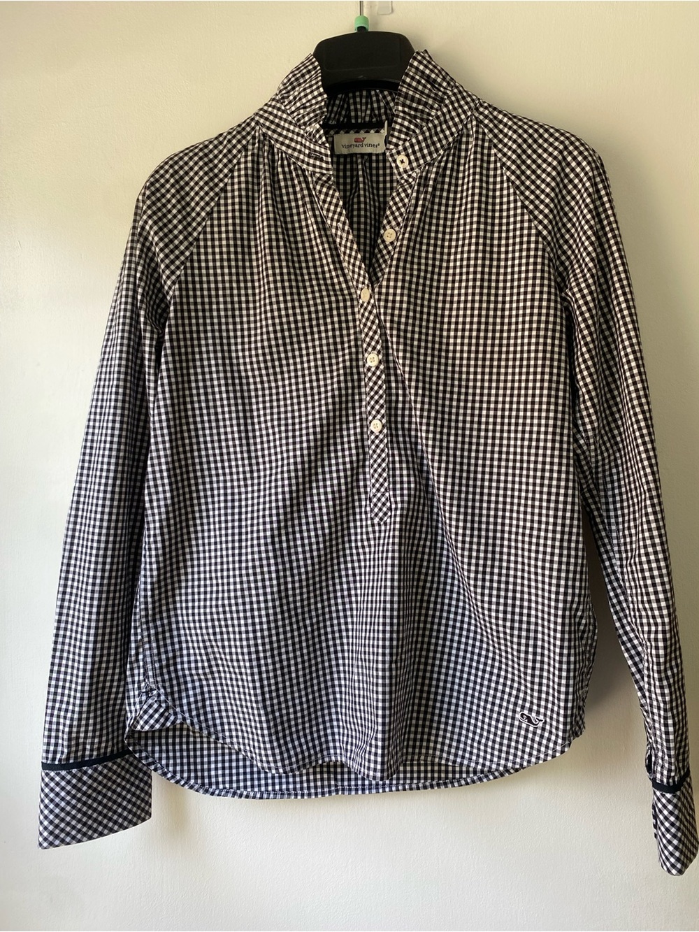 Vineyard Vines Black & White Gingham Button Pullover